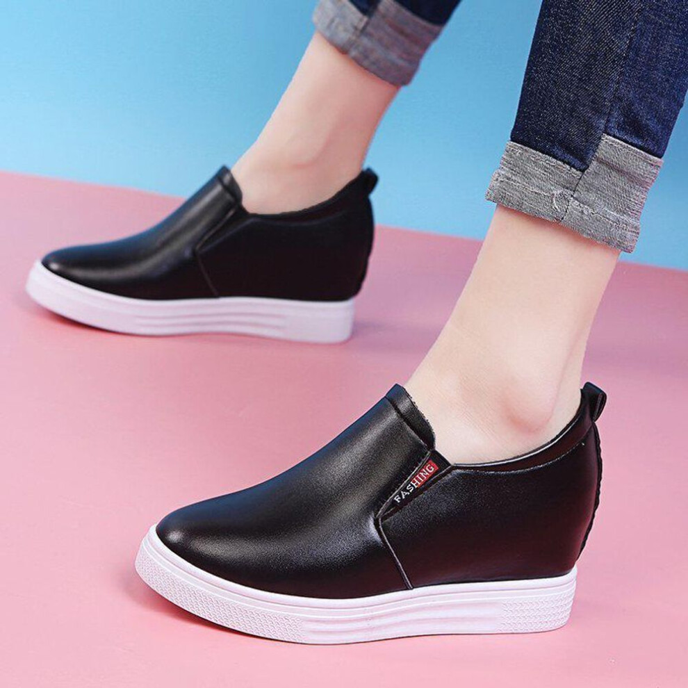 (black, 40) 2024 Women's Autumn Wedge Loafers: Thick Sole, Slip-On Casuals for Stylish Versatility