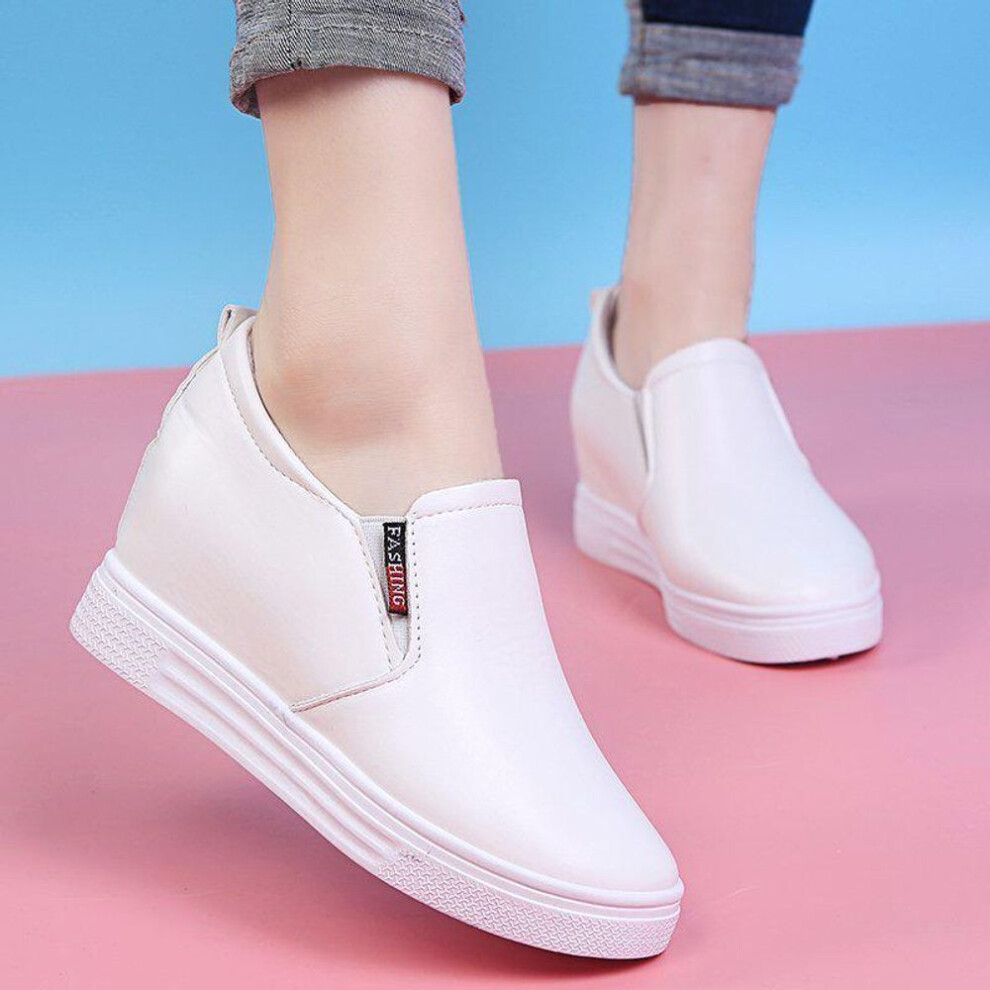 (white, 37) 2024 Women's Autumn Wedge Loafers: Thick Sole, Slip-On Casuals for Stylish Versatility