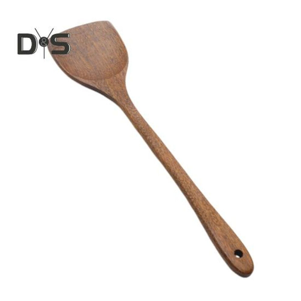 (as the picture, F) Wood Rice Spoon Long Handle Flat Frying Turner Spatula Soup Ladle Cooking Utensil Round Edges Kitchen Tools