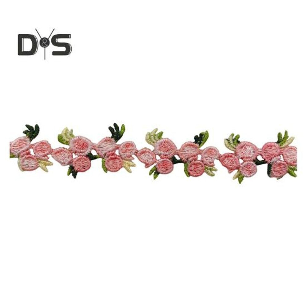 (pink,purple) 15 Yards Flower Lace Trim Ribbon Polyester Embroidered Lace Applique Strip Flower Lace Ribbon Sewing Fabric For Diy Crafts Wedding Decorations