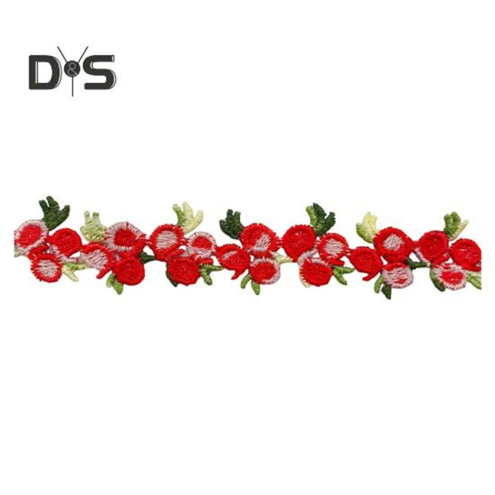 (red) 15 Yards Flower Lace Trim Ribbon Polyester Embroidered Lace Applique Strip Flower Lace Ribbon Sewing Fabric For Diy Crafts Wedding Decorations