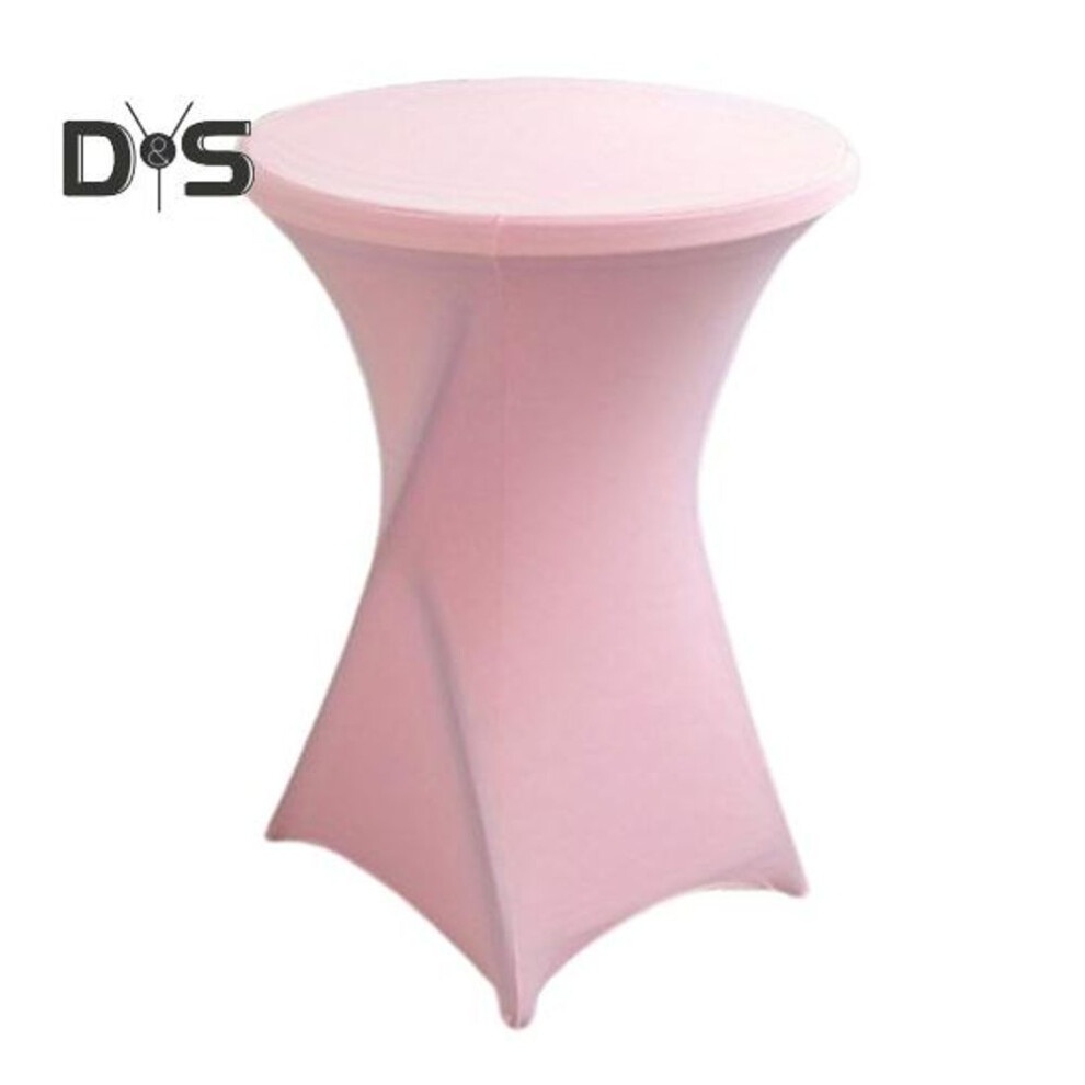 (pink, L) Cocktail Table Cover Solid Color Design High Elastic Oil-Proof Universal Fit Simple Installation Round High Top Table Cloth