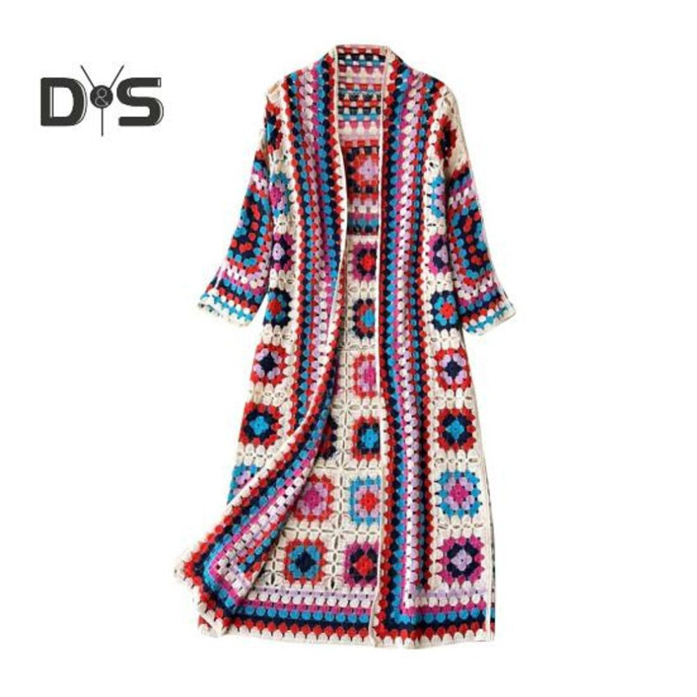(red) Knitted Sweater Shawl with Hollow Lace Sleeves Bohemia Style Knitting Coat Embroidery Crochet Design Loose Fit Cardigan