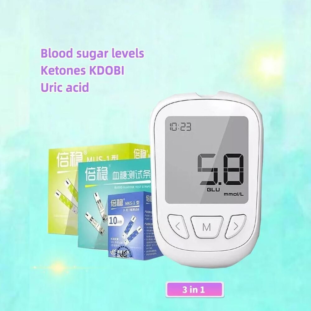 Aidex 3-in-1 Blood Glucose, Uric Acid, Blood Ketone Tester For Home Use With Test Paper