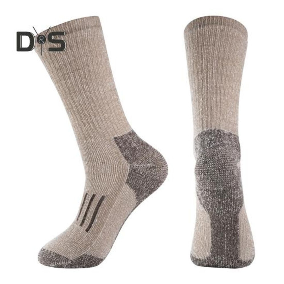 (coffee) 1 Pair Unisex Winter Socks High-tube Wool Socks For Hiking Sports Machine Washable Keep Warm Anti-slip Daily Stockings