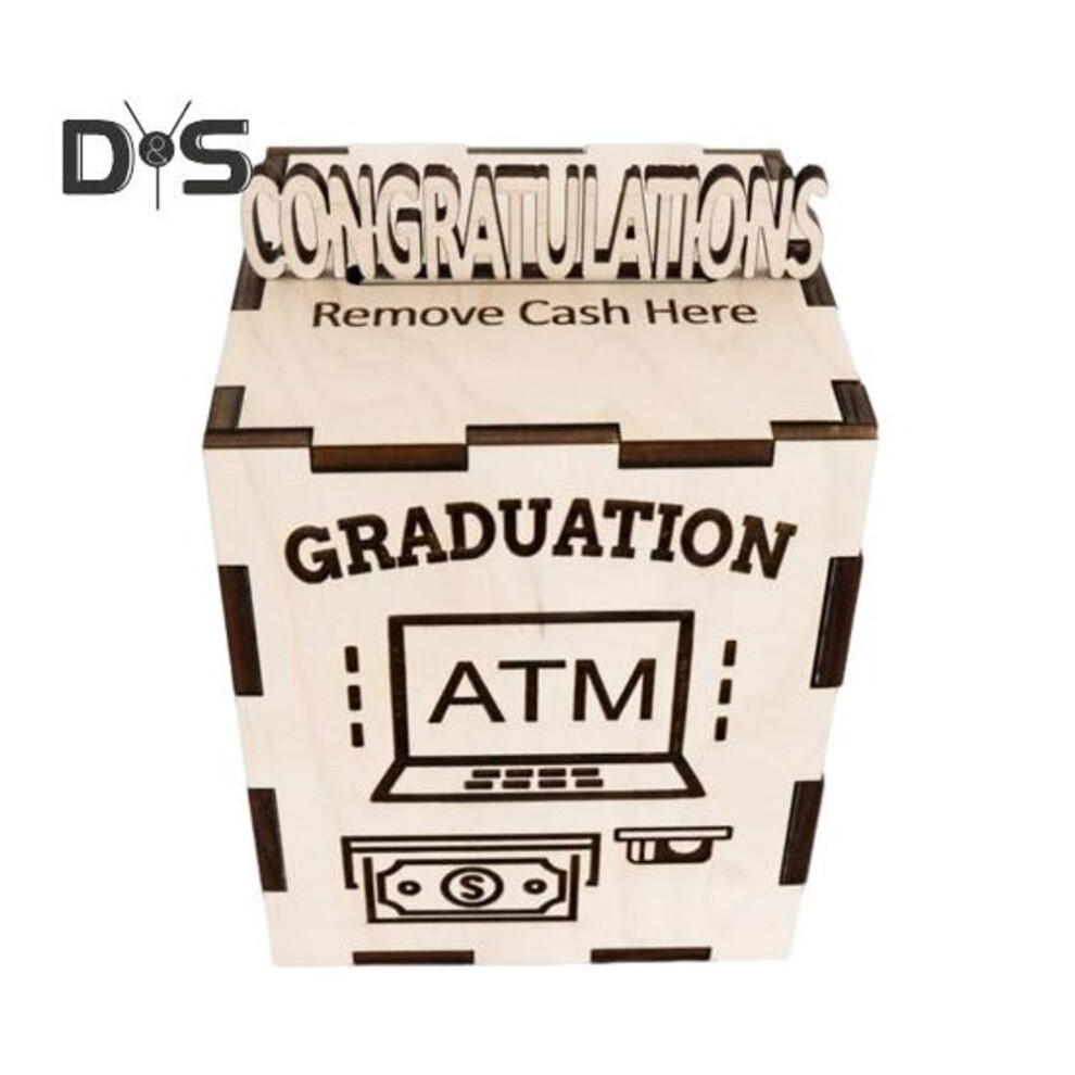 Graduation Money Gift Box Wooden Atm Design Congratulations Card Holder Money Holder Cash Box For Graduation Money Gifts