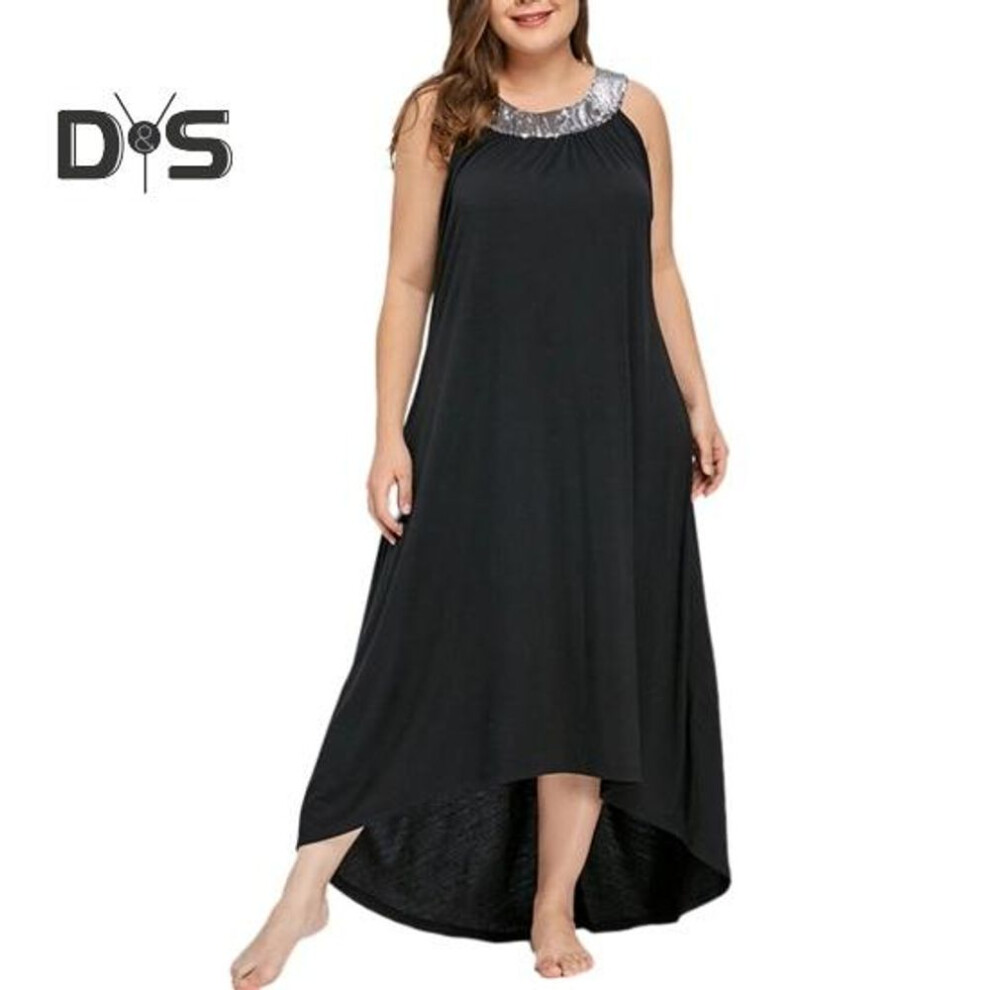 (black, XXL) Women's Sequin Halter Bridesmaid Dress Plus Size Sleeveless Tank Dress Summer Beach Long Dress For Cocktail Party Wedding Evening