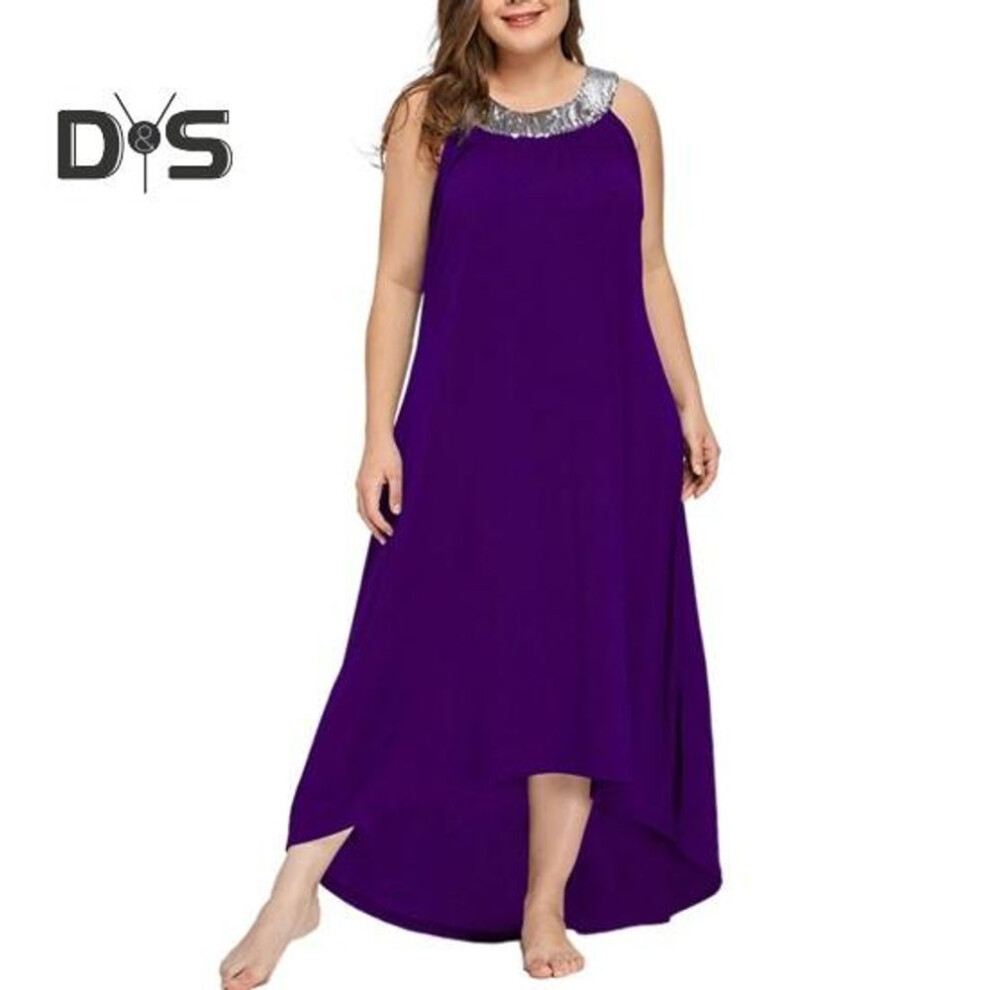(purple, XXXXXL) Women's Sequin Halter Bridesmaid Dress Plus Size Sleeveless Tank Dress Summer Beach Long Dress For Cocktail Party Wedding Evening
