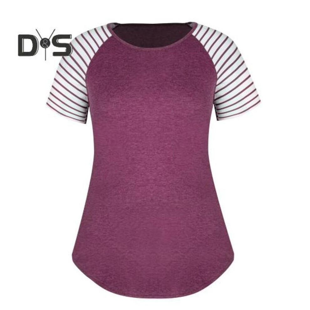 (XL, wine red) Women T-shirt Round Neck Raglan Short Sleeve Tee Shirt Plus Size Loose Fit Basic Tops Summer Casual Wear
