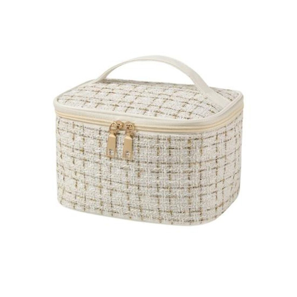 (white) Large Capacity Cosmetic Bag Portable Handle Zipper Strong Load Bearing Multifunctional Travel Toiletry Makeup Pouch Organizer Case