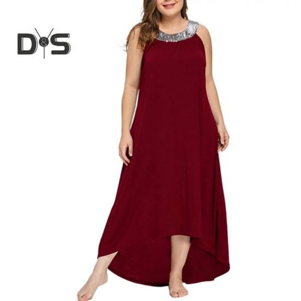 (red, XXXXXL) Women's Sequin Halter Bridesmaid Dress Plus Size Sleeveless Tank Dress Summer Beach Long Dress For Cocktail Party Wedding Evening