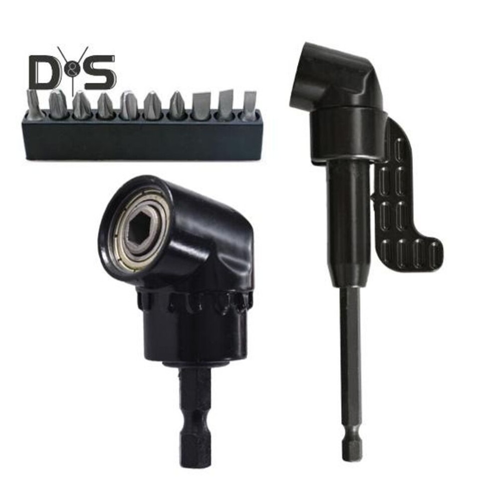 (as the picture, long+short) 105-Degree Right Angle Drill Adapter Rustproof Corrosion Resistant Multi-function Right Angle Head Drill Driver Extension Bits Set