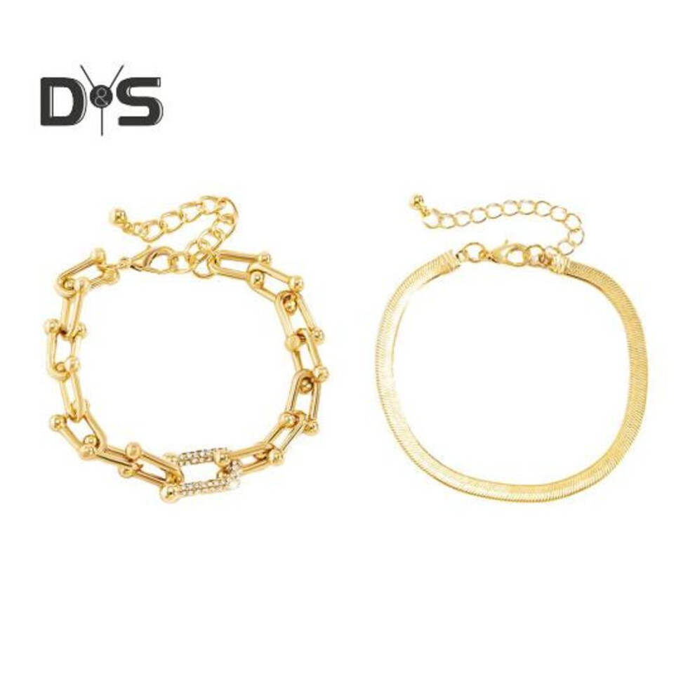 (golden) U-shaped Bangle Bracelets For Women Punk Metal Snake Bone Shape Bracelet Trendy Zircon Hoop Link Charm Jewelry