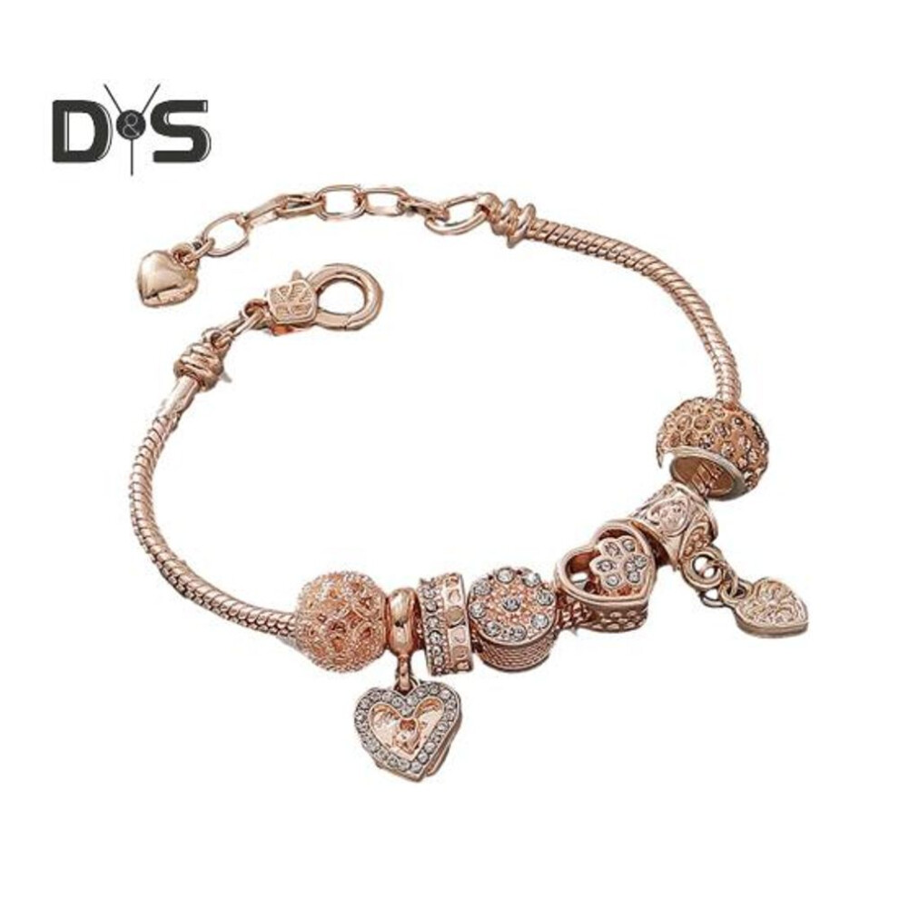 (rose gold) Women Bracelet Heart Shape Rhinestones Inlaid Bracelet With Adjustable Design No Fading Wear-resistant Bracelet