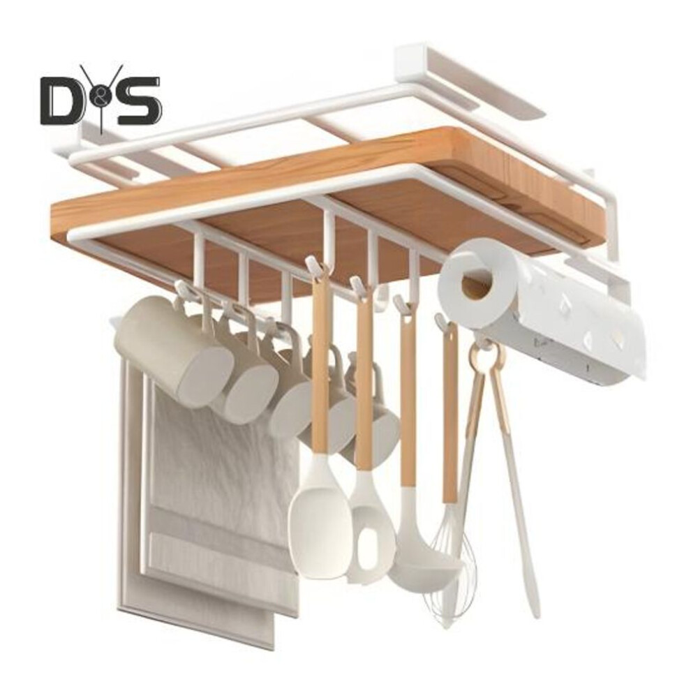(as the picture, B) Kitchen Hanging Organizer Rack With Hooks Strong Load-bearing Paper Towel Rags Hanger Cutting Board Holder Storage Shelf