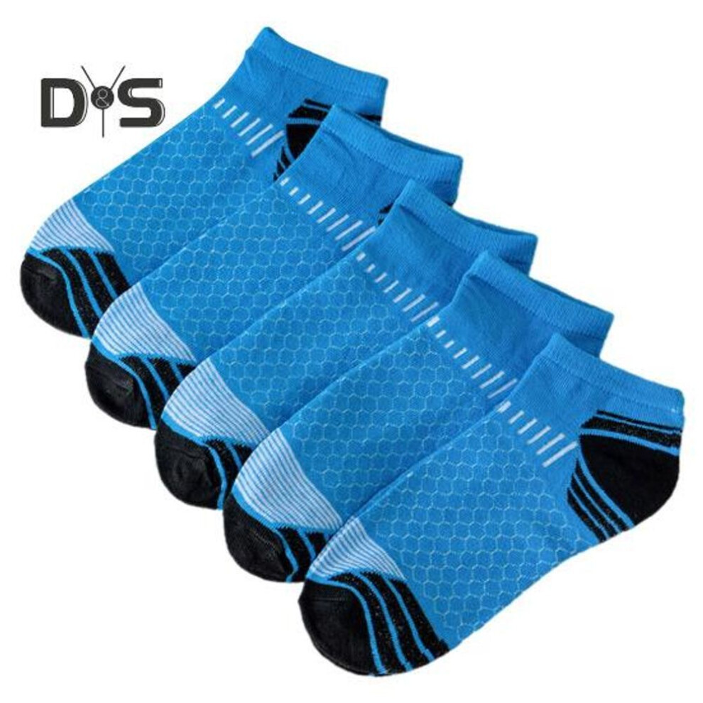 (blue) 5 Pairs Men Basketball Socks Sweat Absorbent Moisture-wicking Breathable Socks Low-cut Anti-slip Ankle Socks For Daily Wear Sports Yoga