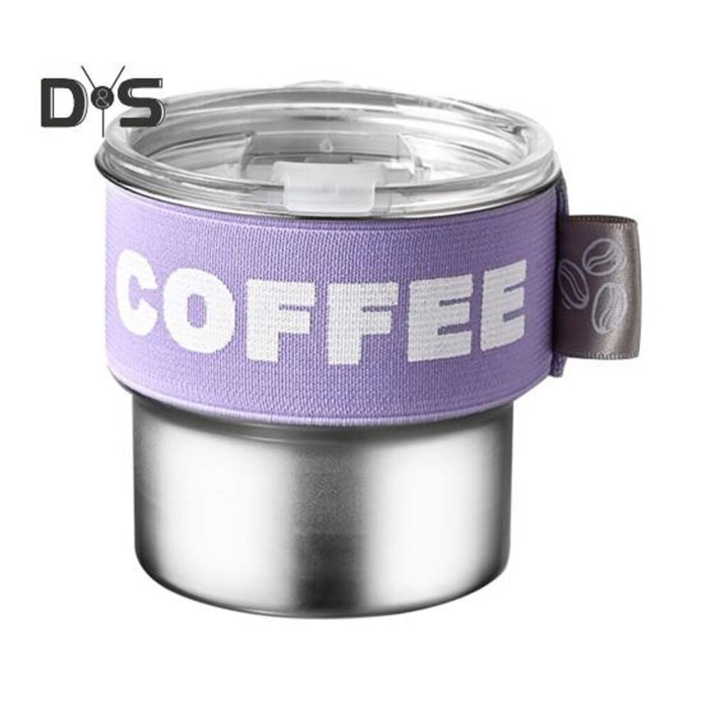 (purple) 400ML Coffee Cup Stainless Steel Thermal Mug Portable Leakproof Insulated Cup with Elastic Sleeve for Home Office Car
