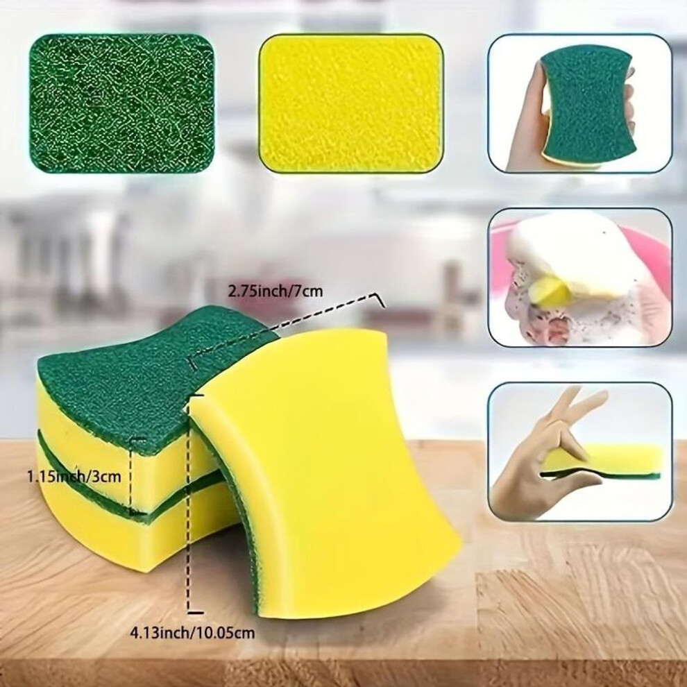 (yellow, 10pcs) Super Absorbent Double-sided Cleaning Sponge Durable Dishwashing Cleaning Brush Kitchen Grease Cleaner Tools
