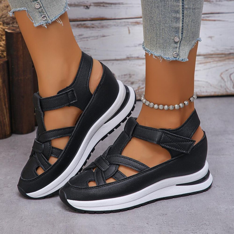 (black, 37) 2025 Summer New Ladies Shoes High Quality Buckle Strap Closed Toe Office Sandals