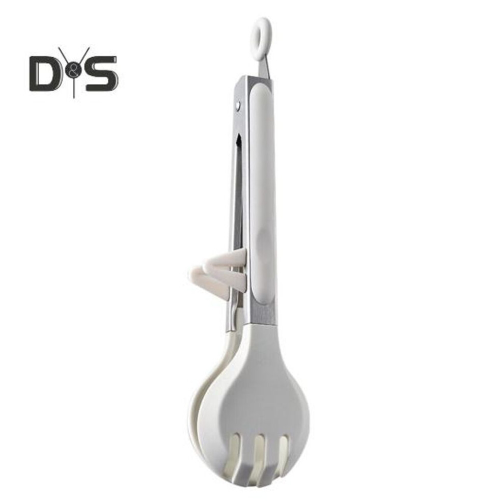 (white) Silicone Food Clip with Stand Anti-scald Long Handle Hangable Multifunctional Steak Meat Barbecue Serving Clamp Tong Spatula Kitchen Supplies