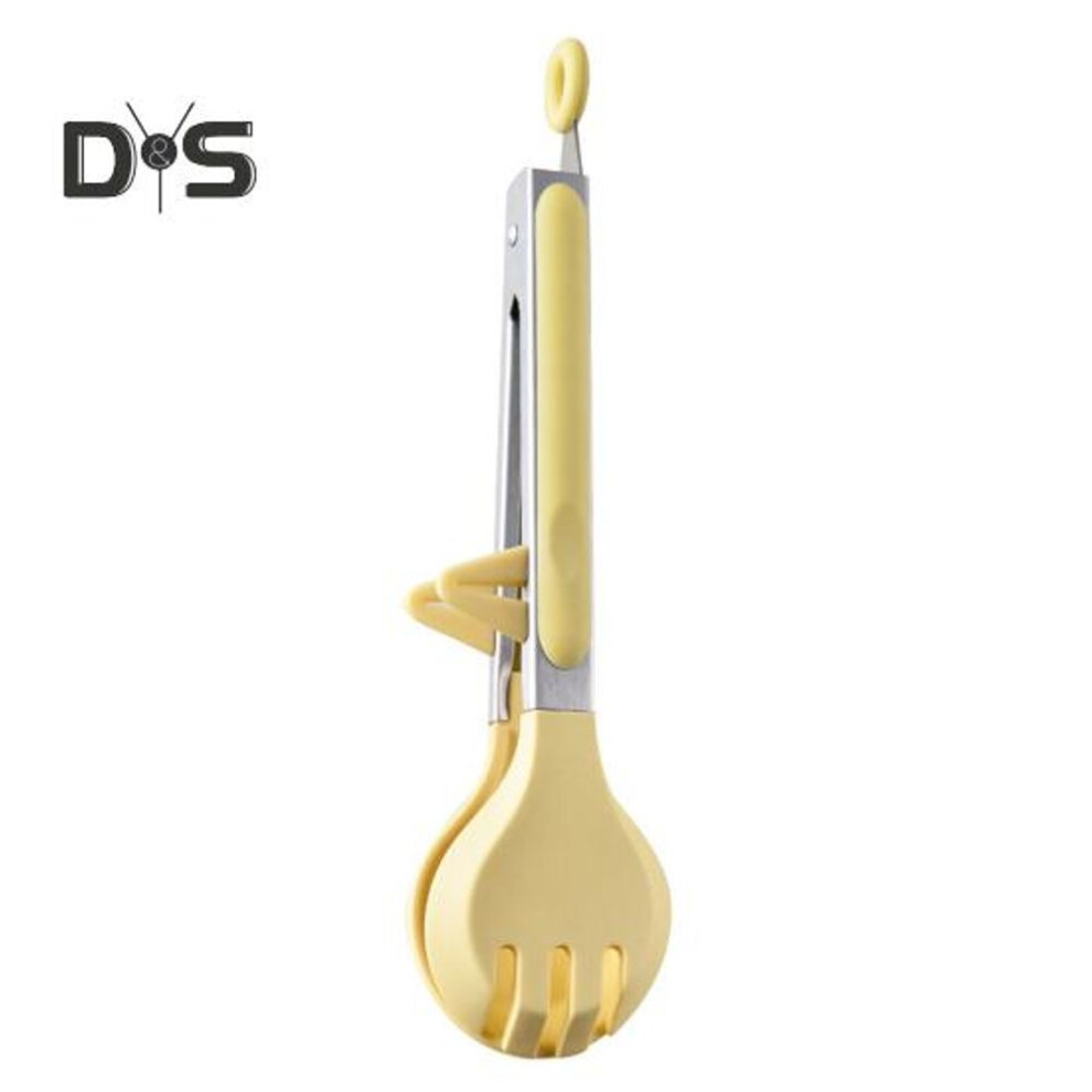 (yellow) Silicone Food Clip with Stand Anti-scald Long Handle Hangable Multifunctional Steak Meat Barbecue Serving Clamp Tong Spatula Kitchen Supplies
