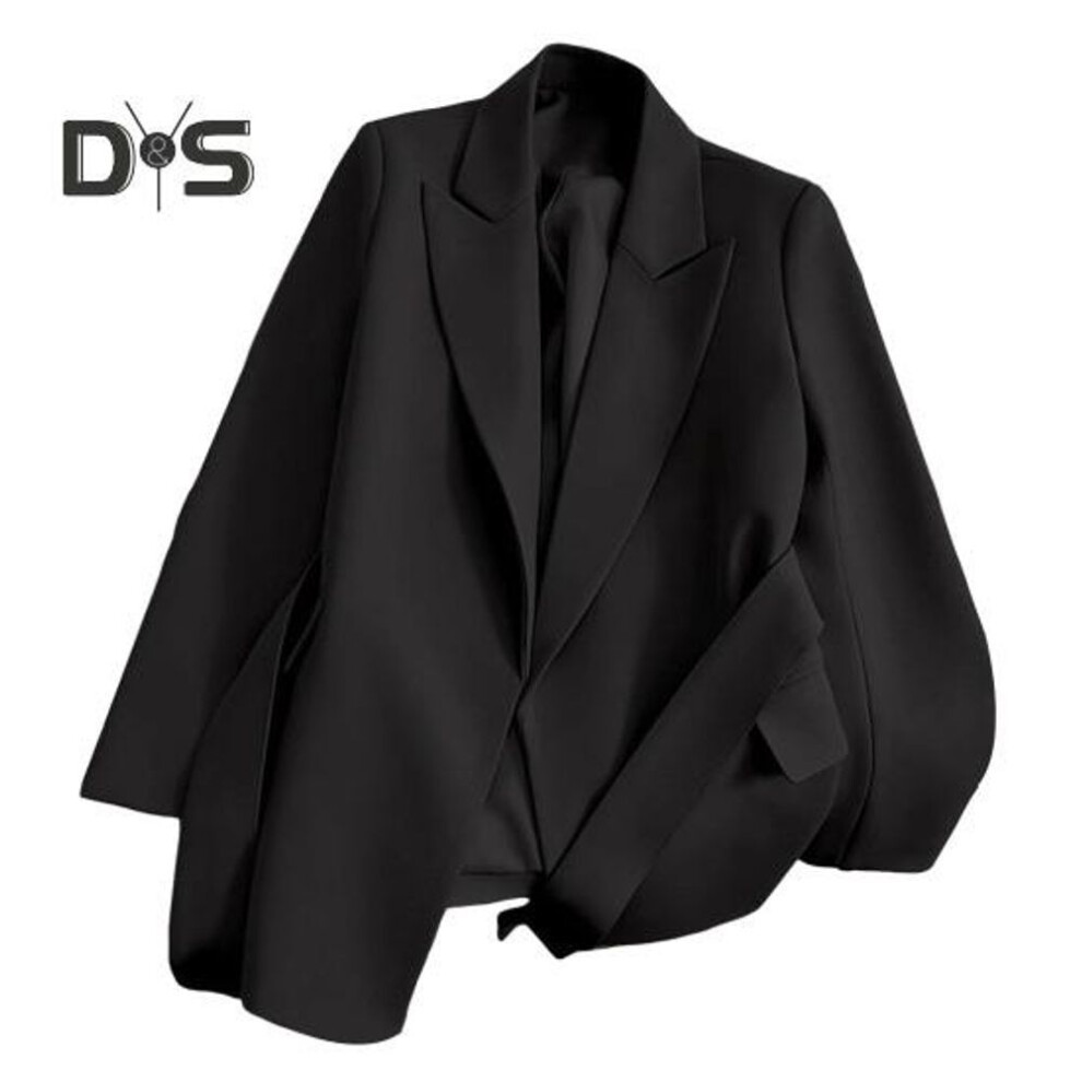 (black, M) Women Suit Coat Lapel Long Sleeve Lace-up Solid Color Suit Jacket With Pockets Loose Fit Business Outwear