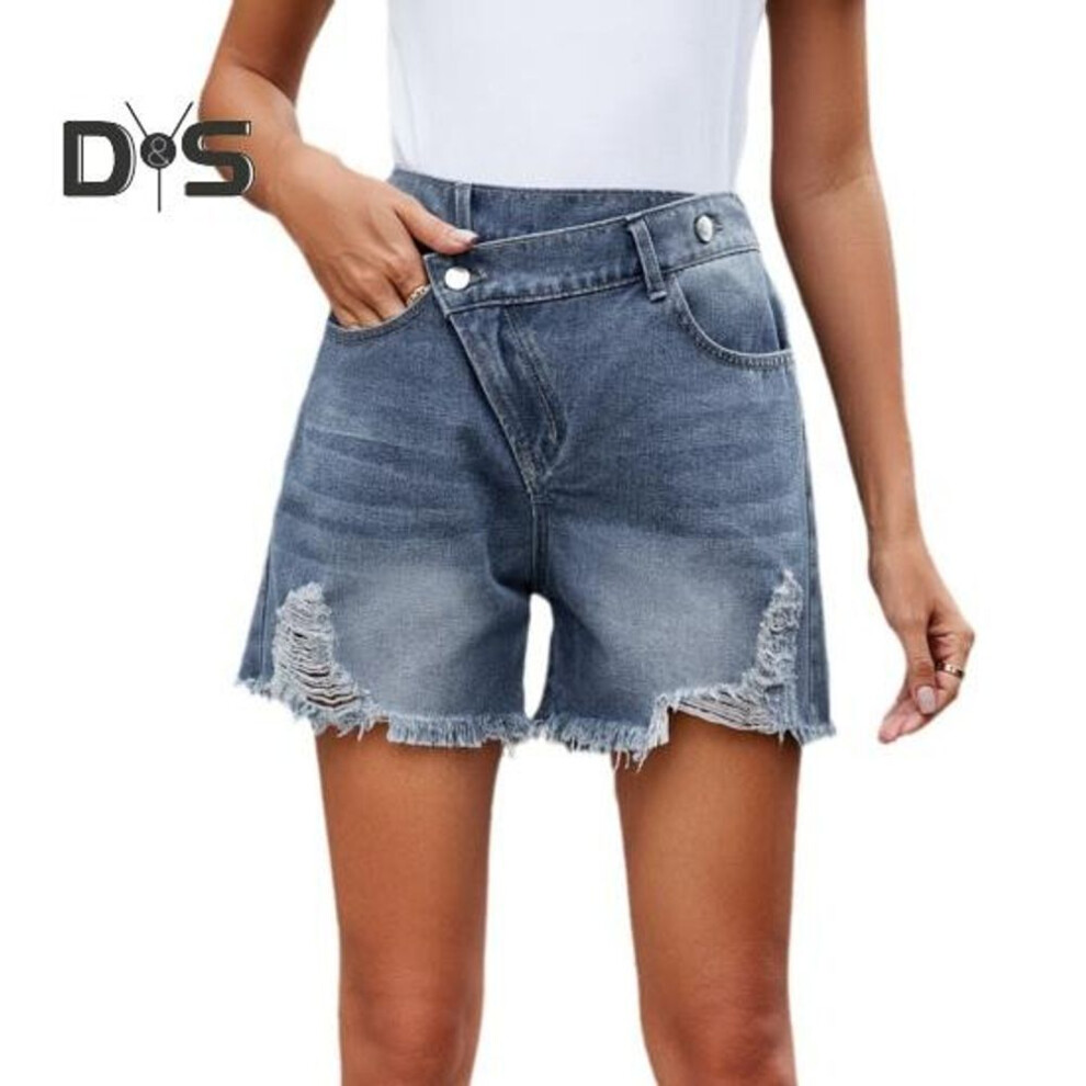 (blue, M) Women's Mid Rise Ripped Jean Shorts Casual Distressed Stretchy Denim Shorts Summer Frayed Hem Short Pants