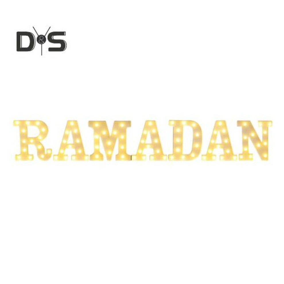 (as the picture, A) 7pcs Led Letter Sign Lights Ramadan Decorations Battery Powered Indoor Outdoor Letter Neon Lights Table Ornament