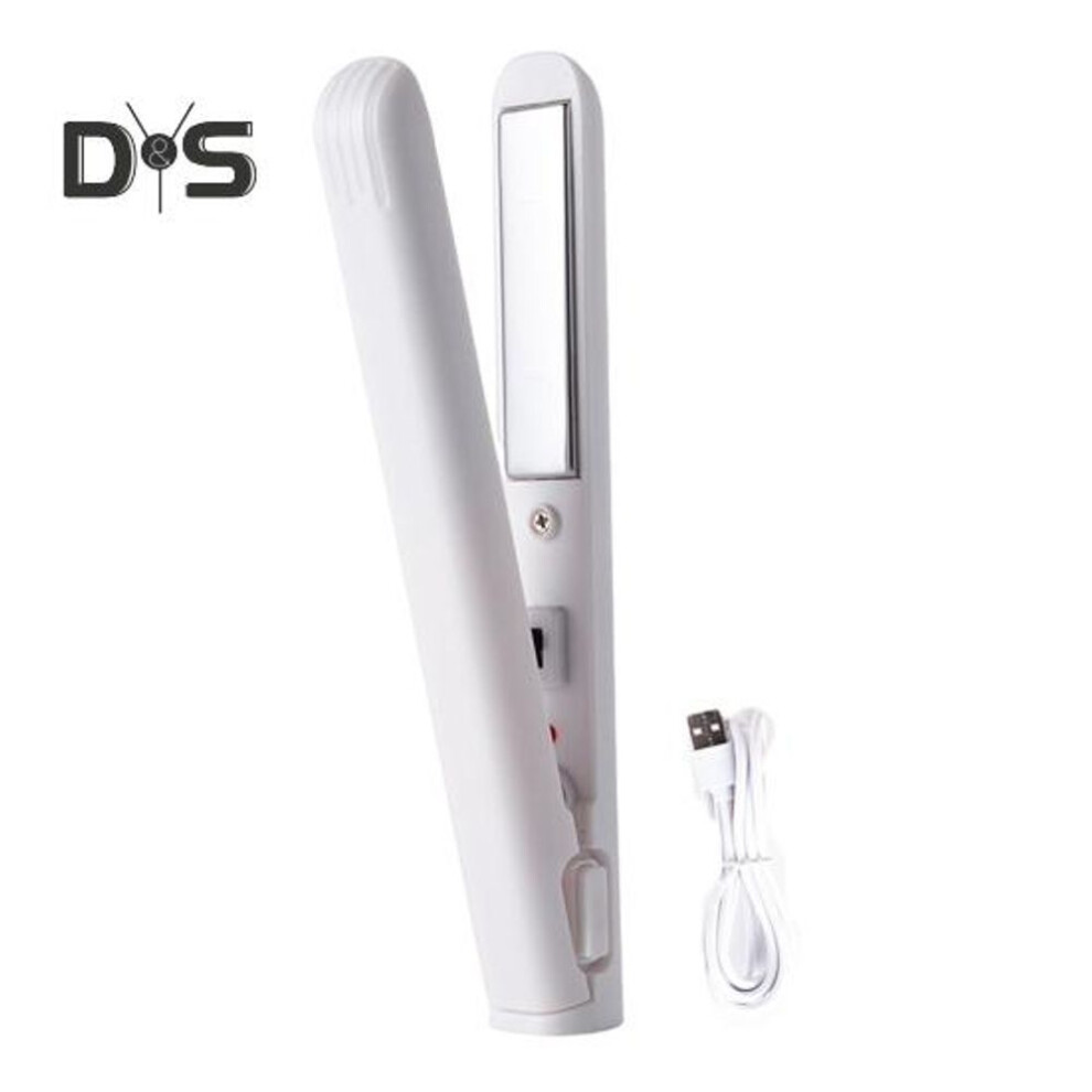 (white) Portable USB Hair Straightener Fast Heating Electric Curling Iron Straight Curly Hair Bangs Mini Curling Wand Travel Women Hair Styling Tool