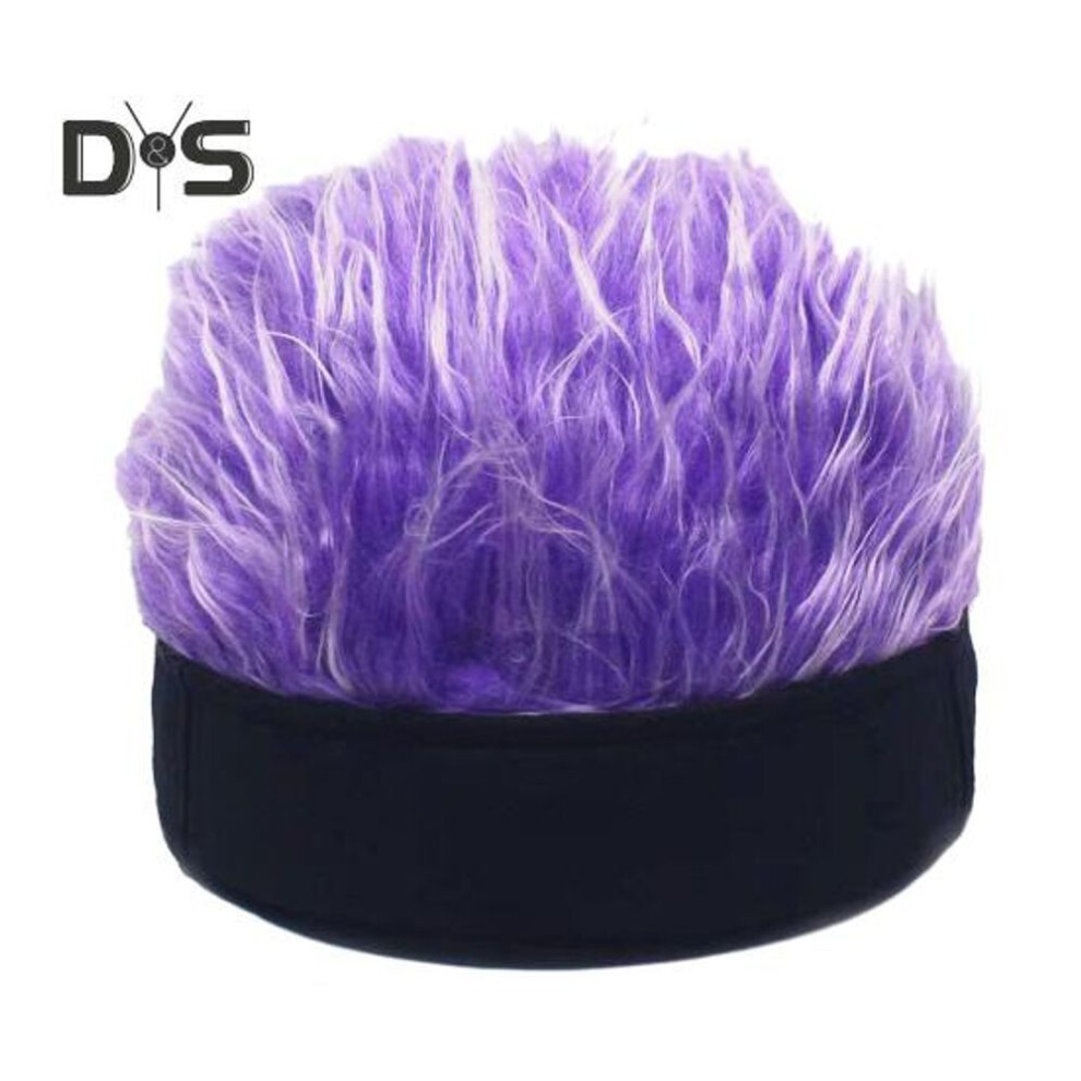 (purple) Novelty Fake Hair Visor Hat for Men Adjustable Spiked Wig Hat with Peaked Short Hair Street Hip Hop Hat for Festivals Parties