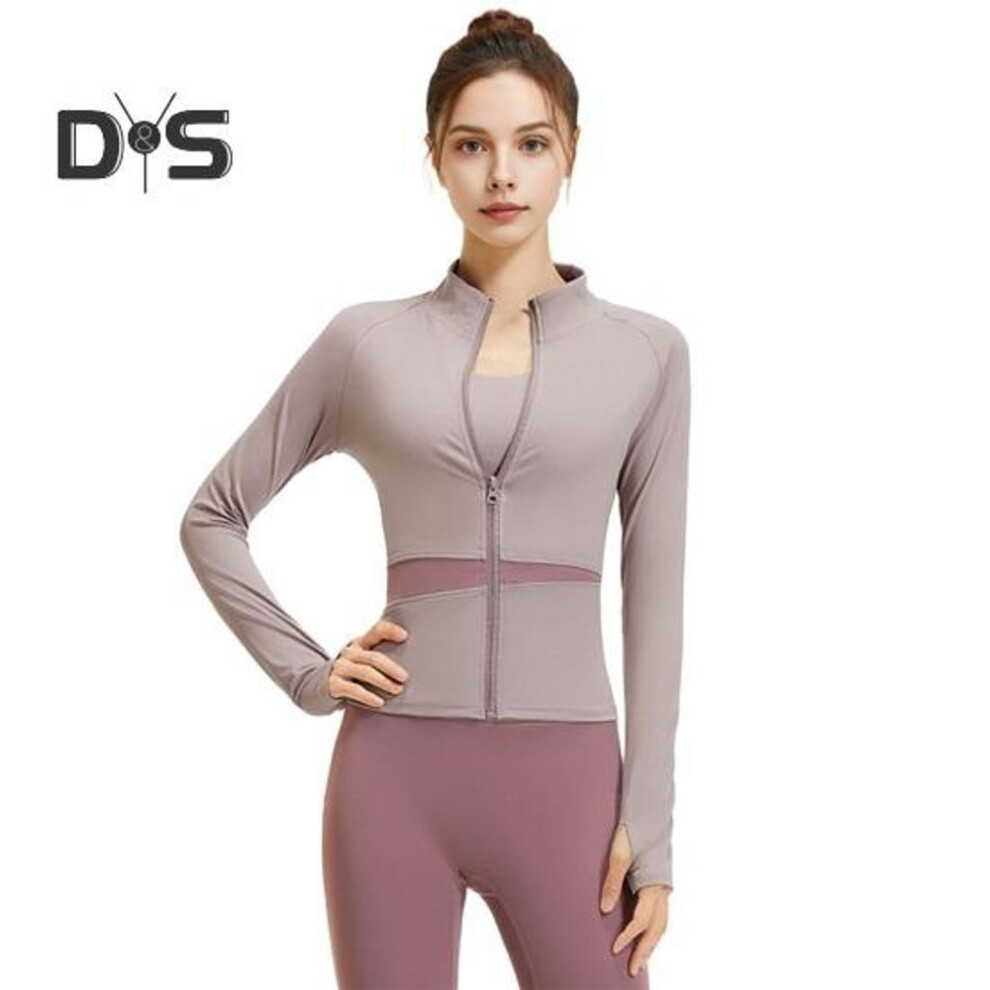 (XL, purple) Women's Workout Jacket Full Zip Up Cropped Yoga Jacket Long Sleeve Slim Fit Athletic Top Running Track Sportwear For Fitness