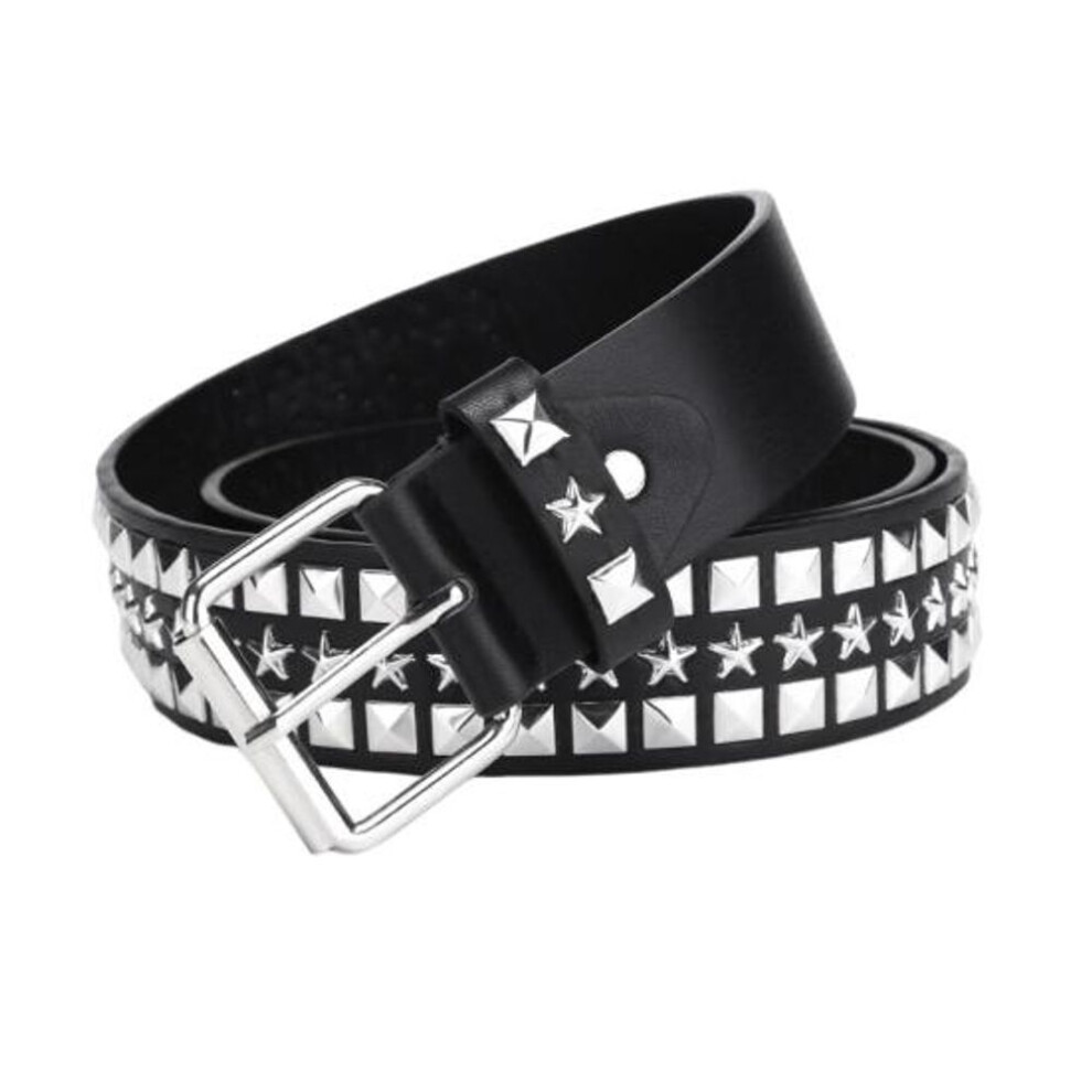 (110cm C) Punk Rock Rivet Belt Studded Belt Grommet Threads Belt Square Rivets Pyramid Metal Inlays Adjustable Straps Imitation Leather Belt