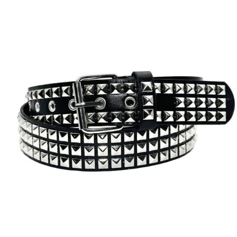 (110cm A) Punk Rock Rivet Belt Studded Belt Grommet Threads Belt Square Rivets Pyramid Metal Inlays Adjustable Straps Imitation Leather Belt