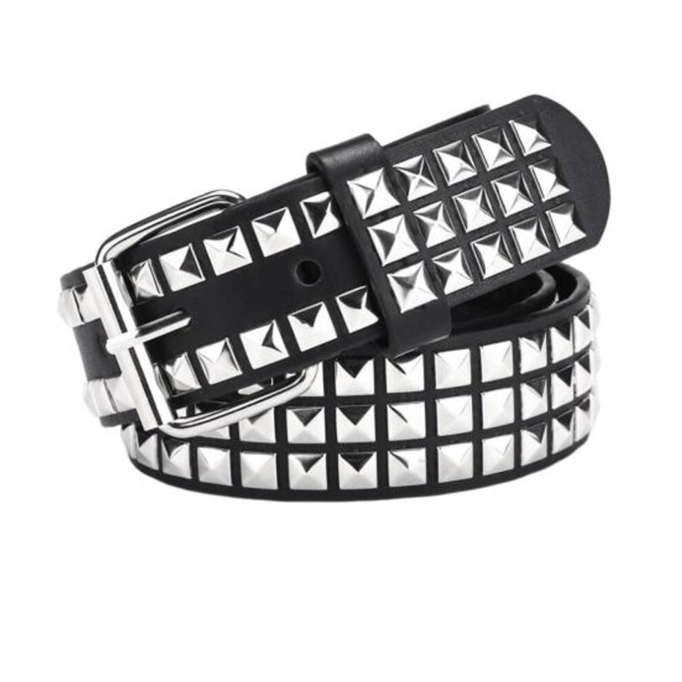 (110cm G) Punk Rock Rivet Belt Studded Belt Grommet Threads Belt Square Rivets Pyramid Metal Inlays Adjustable Straps Imitation Leather Belt
