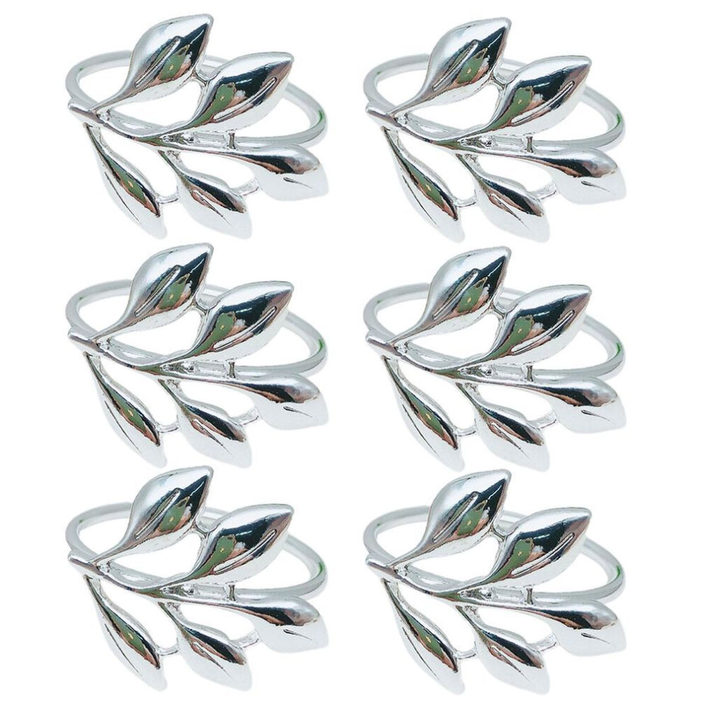 (silver) 6pcs Leaf Napkin Rings Tablecloth Buckles Christmas Hotel Wedding Decor
