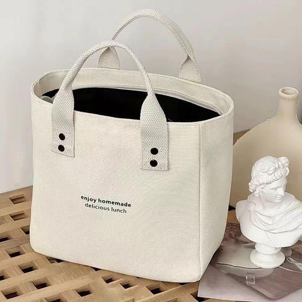 (white) Solid Color Women Tote Bags Portable Reusable Canvas Shopping Bag Large Capacity Lunch Bags