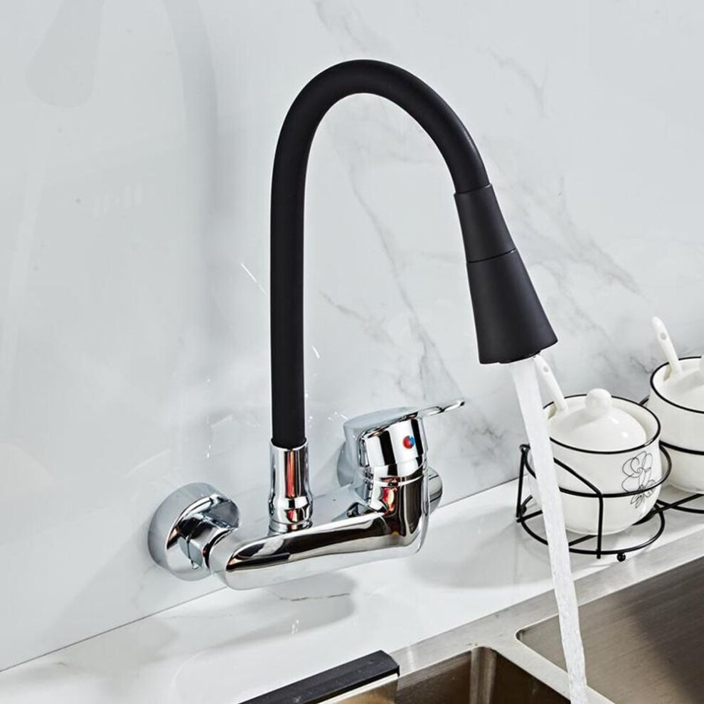 (black) Bakala Multicolor Wall Mounted Kitchen Faucet Wall Kitchen Mixers Kitchen Sink Tap 360 Degree Swivel Flexible Hose Double Holes