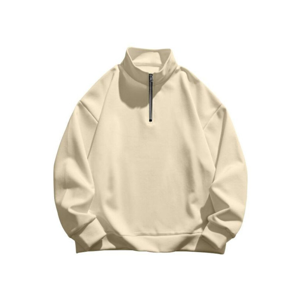 (apricot, M) Autumn and winter new men's padded sweater collar half zip long-sleeved versatile men's tops