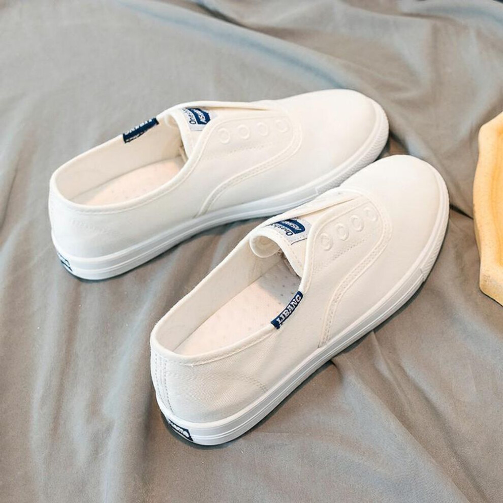 (white, 36) Women's 2025 Spring/Summer White Slip-On Canvas Shoes - Breathable, Versatile, Korean Style Flats