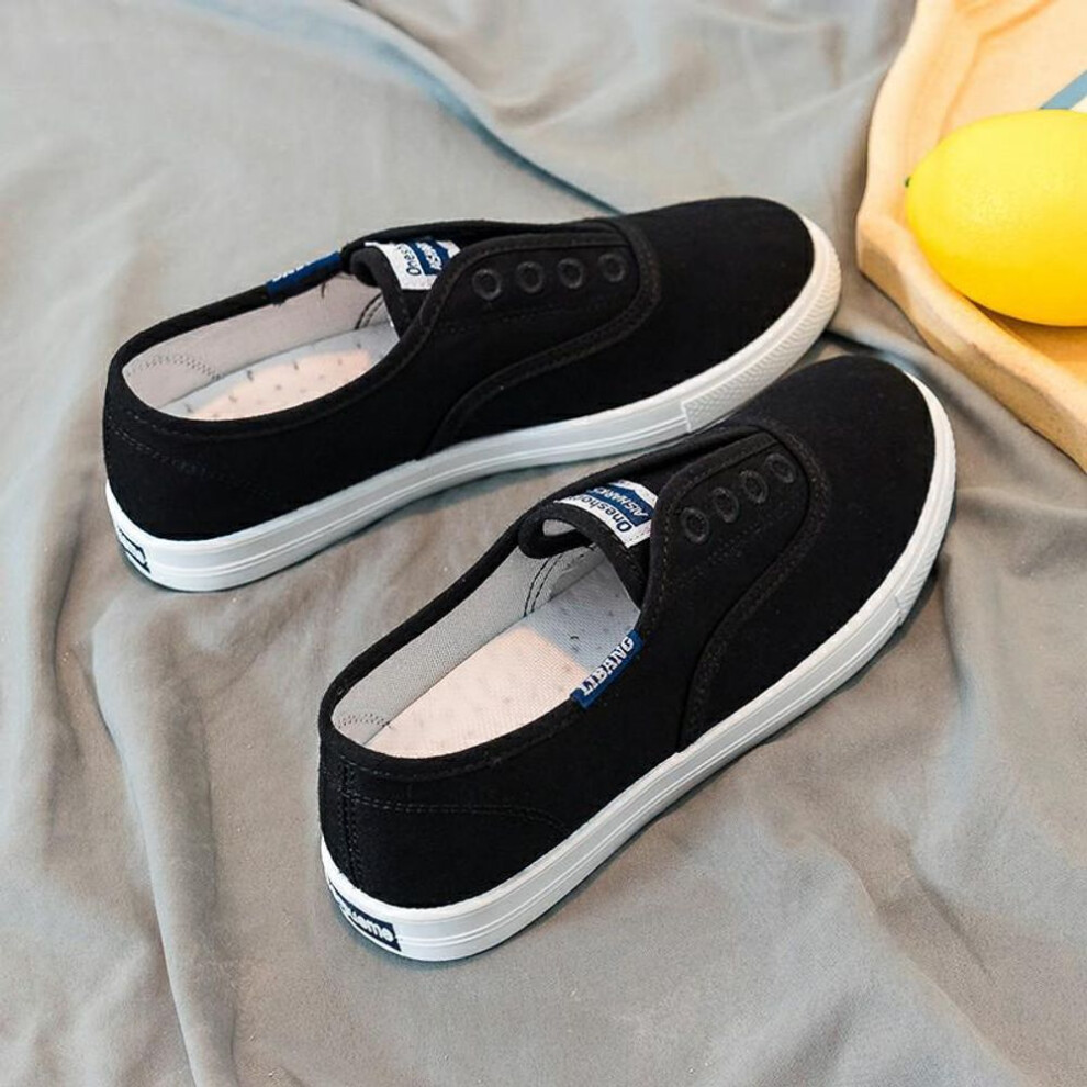 (black, 37) Women's 2025 Spring/Summer White Slip-On Canvas Shoes - Breathable, Versatile, Korean Style Flats