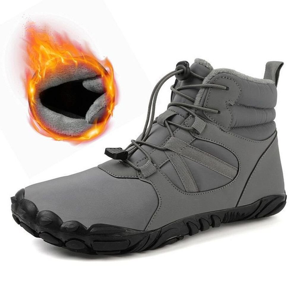 (grey, 46) Men's And Women's Winter Waterproof Non-slip High-top Snow Boots With Thick Velvet Lining And Five-finger Design For Mountaineering.