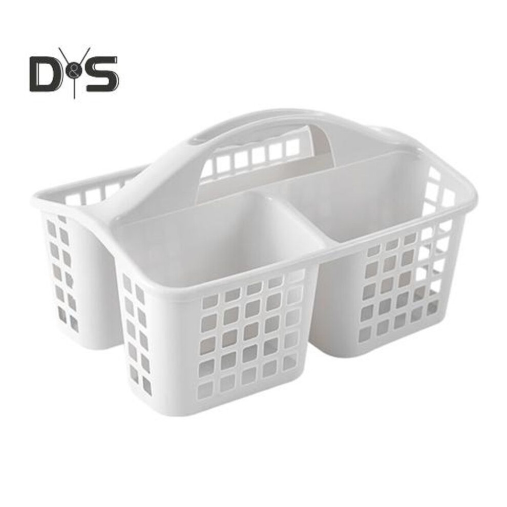 (white) Bathroom Storage Basket Divided Grid Design Large Capacity Pp Plastic Portable Hollow Home Organizer