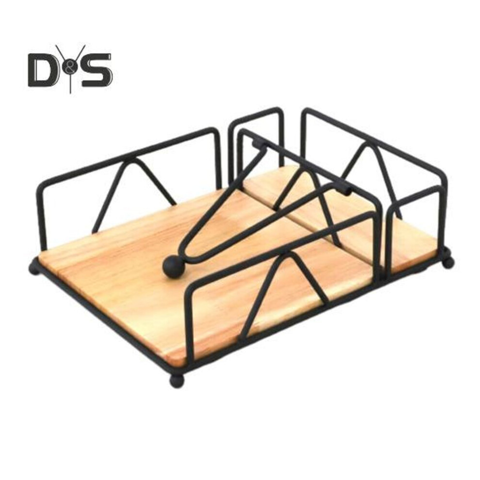 (black) Flat Napkin Holder With Metal Weighted Arm Smooth Edge Burr Free Kitchen Countertop Wooden Napkin Dispenser