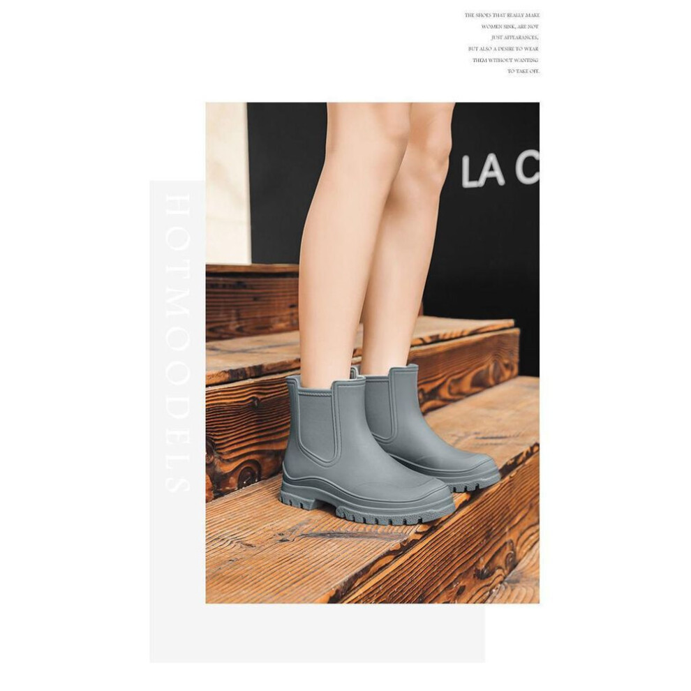 (dark gray, 36) Women's Chelsea Short Rain Boots: Non-slip, All-match Fashion Martin Boots For Adults