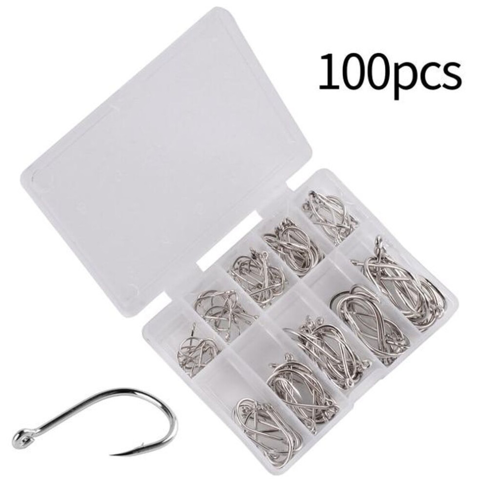 (silver, one size) 100pcs Fishing Hooks Set Carbon Steel Single Circle Fishing Hook Fly Fishing Jip