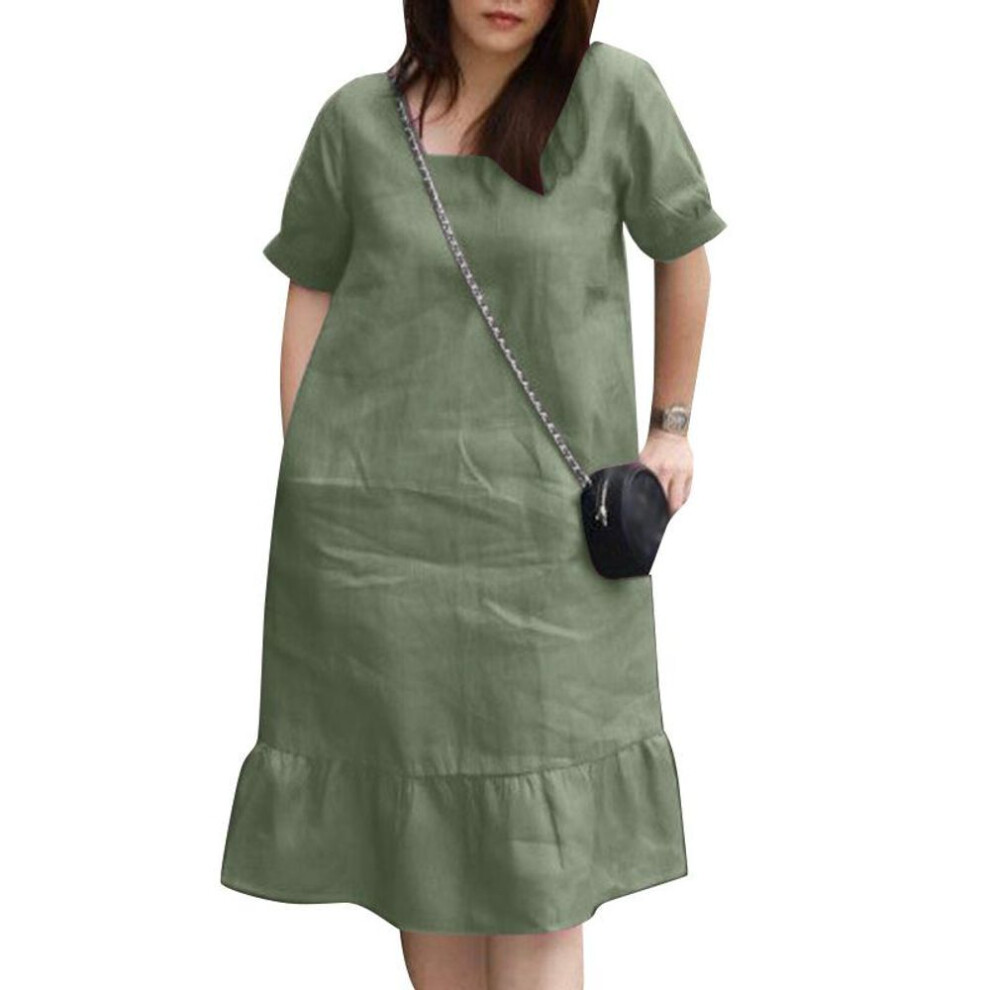 (green, M) Zanzea Women Casual Square Collar Summer Short Sleeve Dress