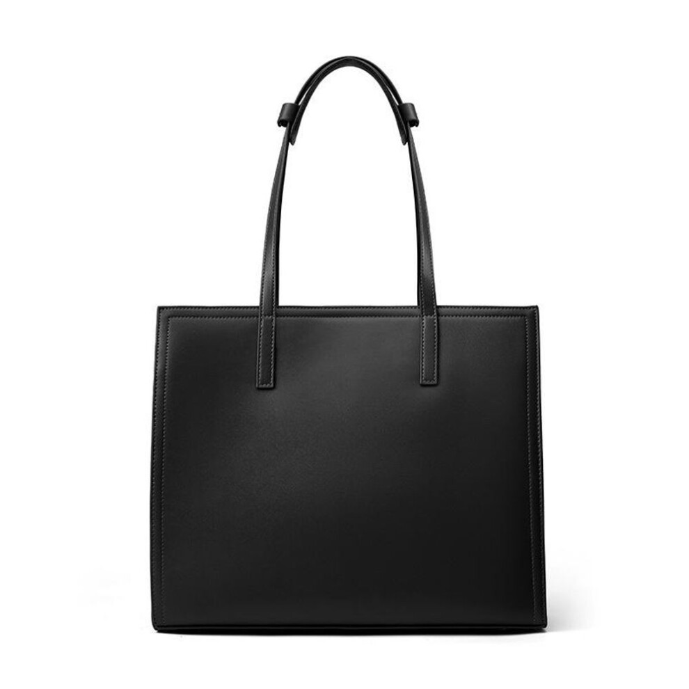 (black) Niche Tote Bag Genuine Leather Large Capacity Briefcase Computer Bag Cowhide Commuter Bag