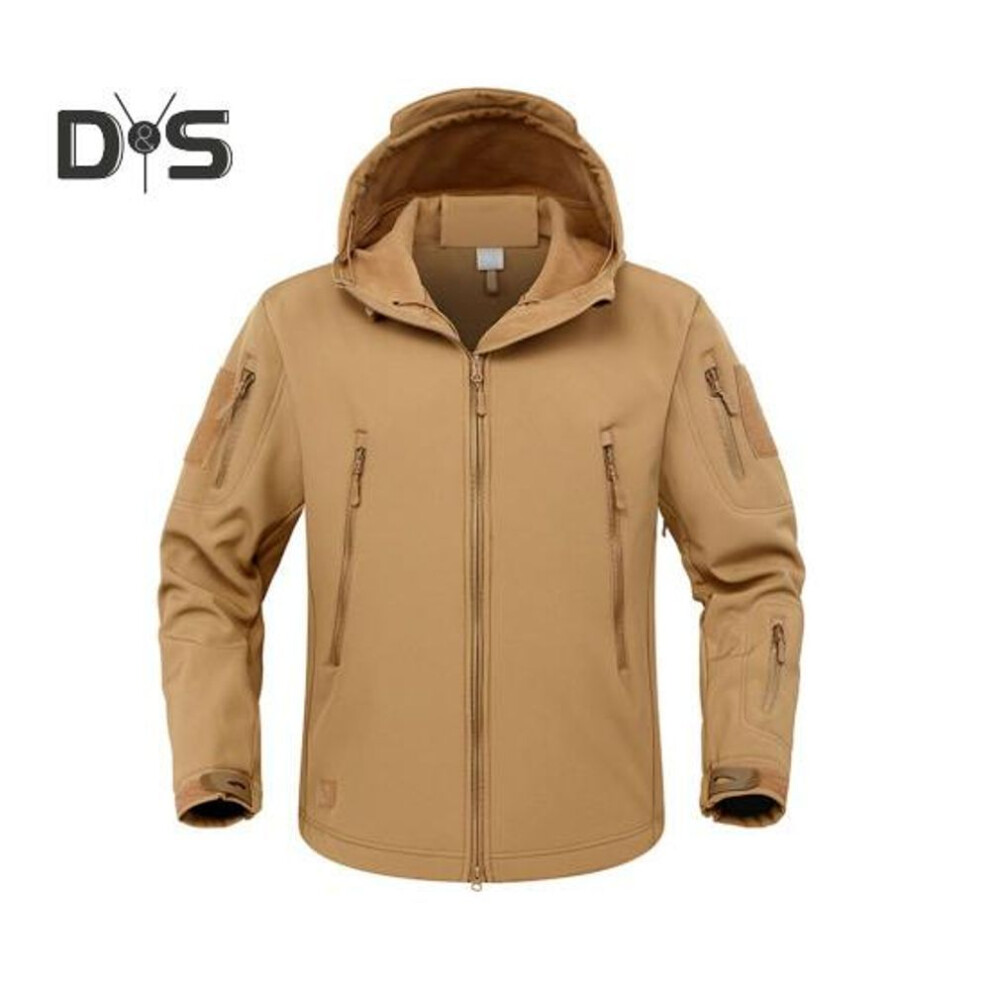 (khaki, L) Men Jacket Hooded Long Sleeve Solid Color Jacket Coat With Multi Pockets Zipper Placket Outdoor Trench Outwear