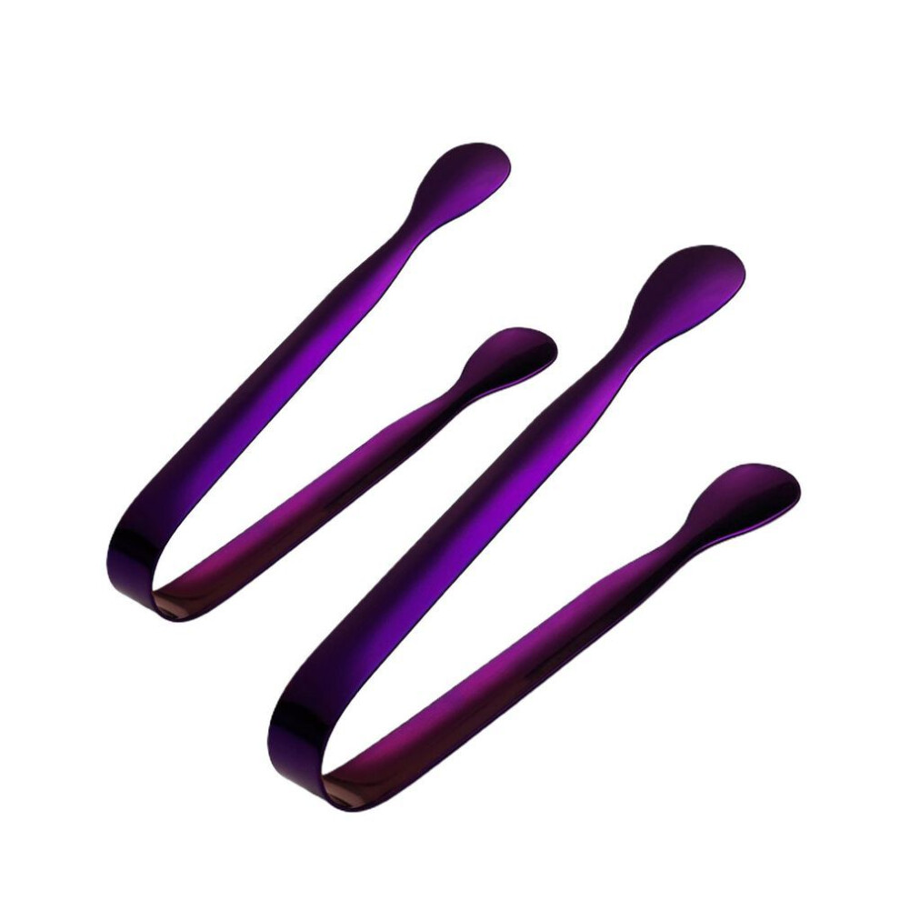 (purple) Sw 2pcs Stainless Steel Ice Cube Sugar Tongs For Tea Party Coffee Bar Food Serving