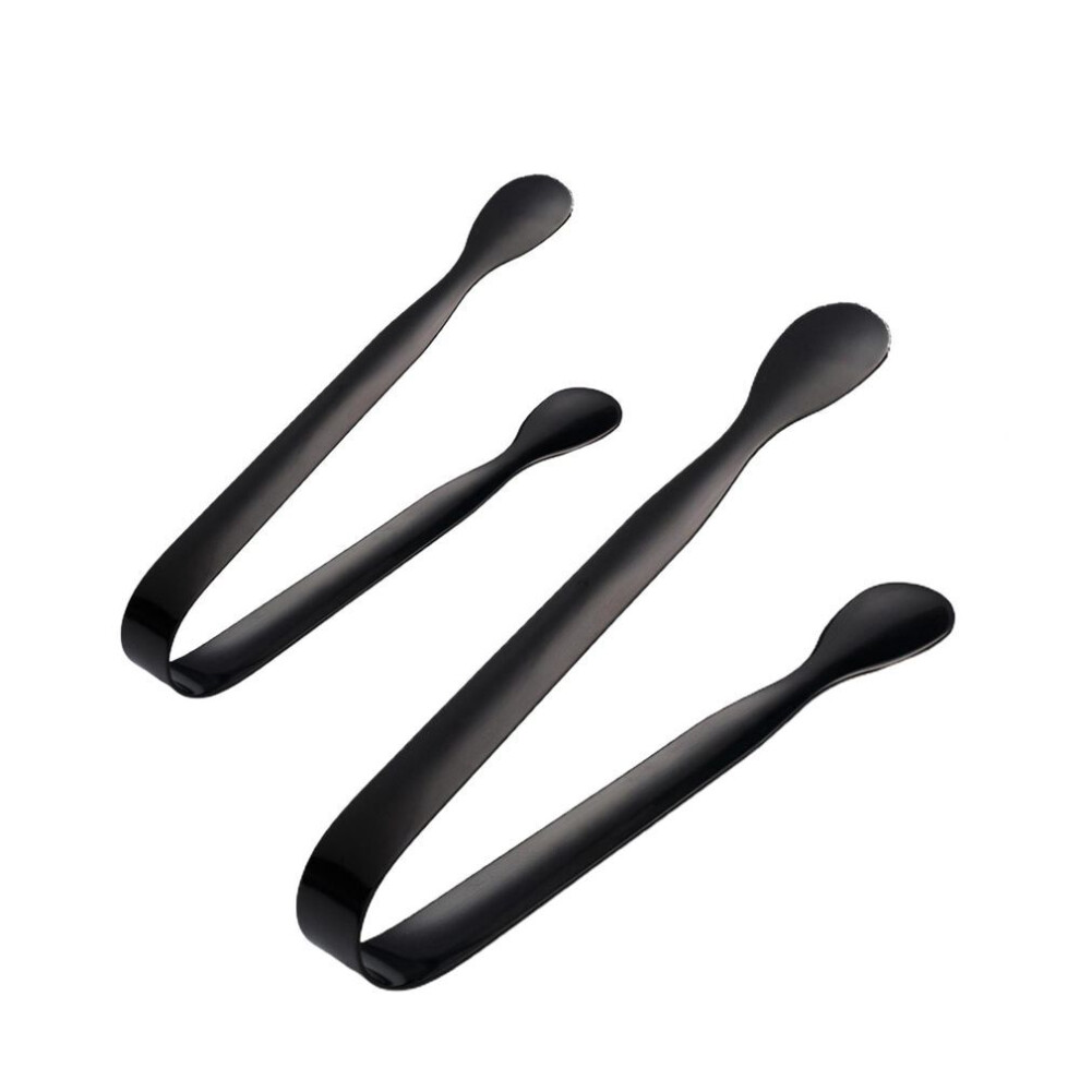 (black) SW 2Pcs Stainless Steel Ice Cube Sugar Tongs for Tea Party Coffee Bar Food Serving